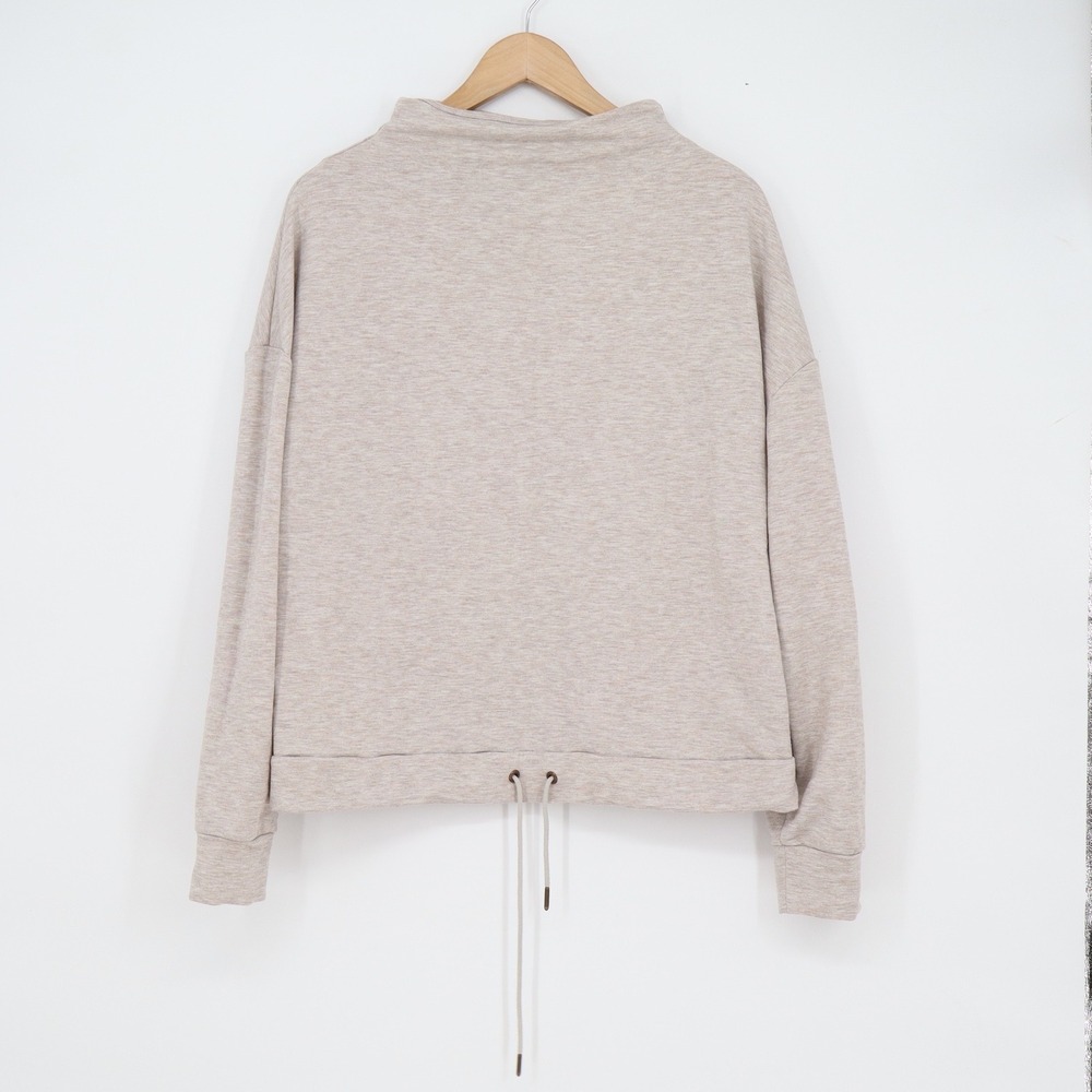 MPG Sport Womens Oatmeal Heather Funnel Neck Drawstring Hem Sweatshirt Large